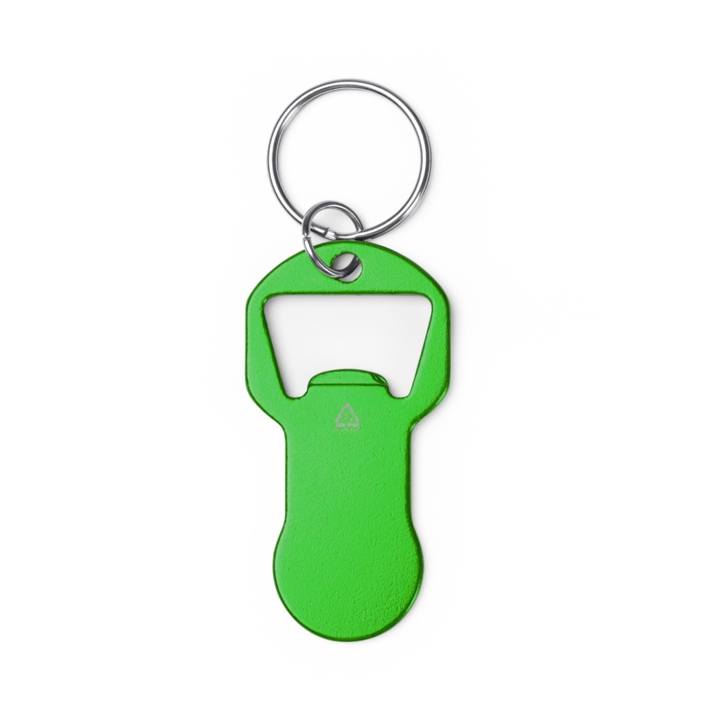 TAGAN - Otwieracz do butelek z brelokiem z aluminium z recyklingu, z żetonem do wózka na zakupy.