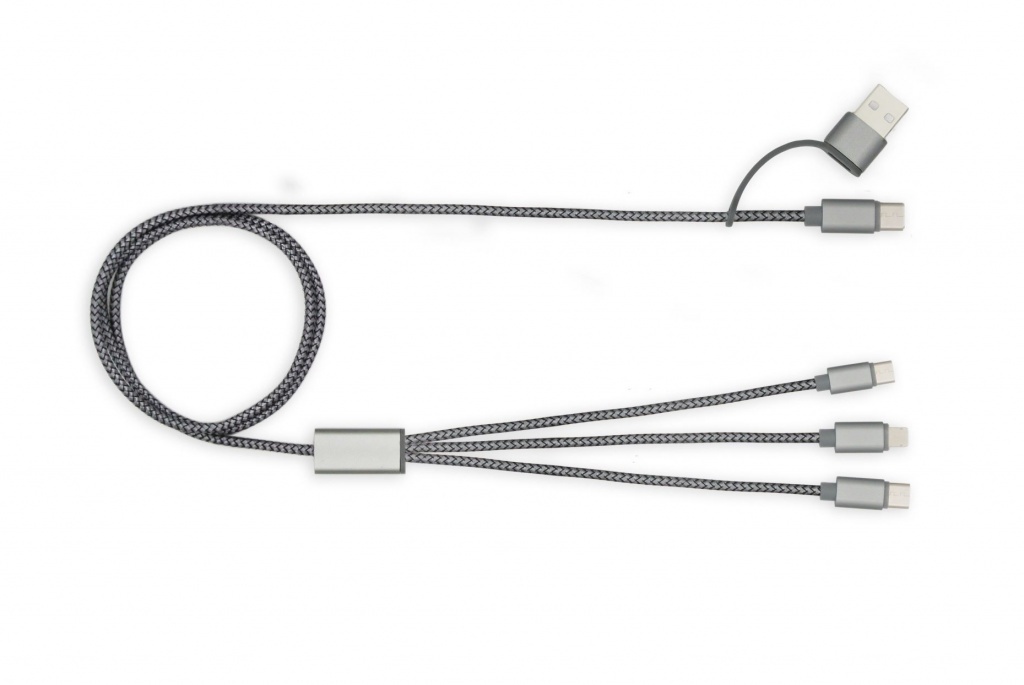 TRIDENT 2 + ECO - Wzmocniony kabel do ładowania USB 4w1 -1200mm, wykonany z materiału RPET